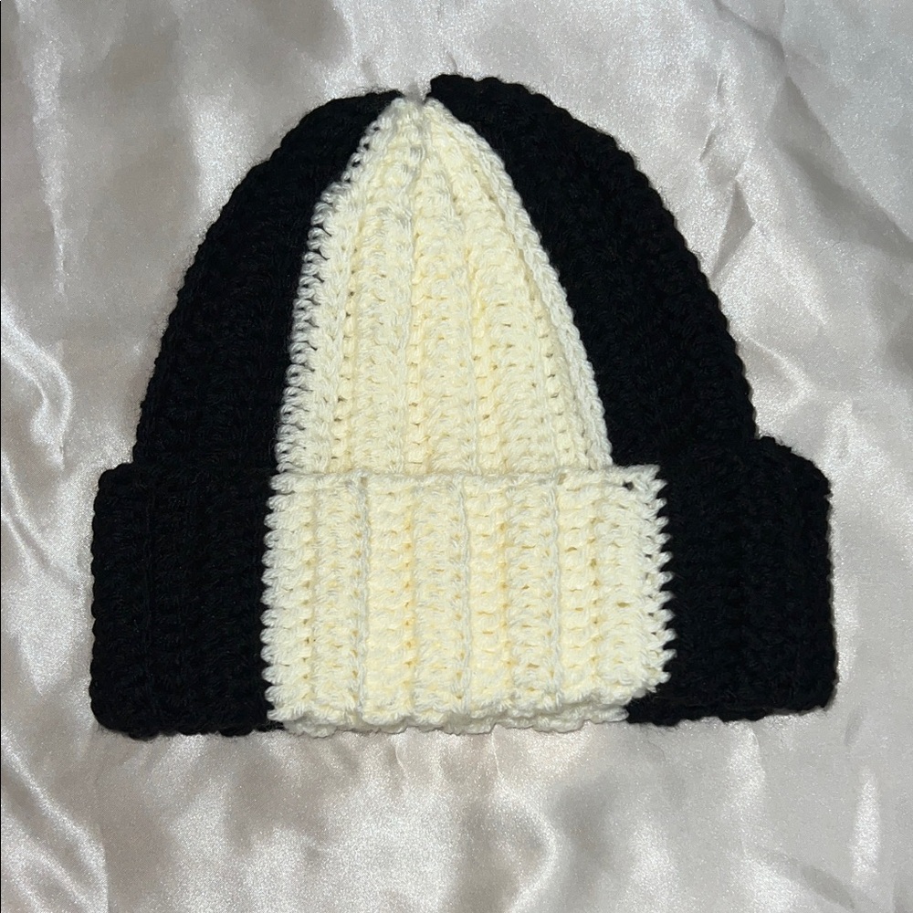 Stylish Black and Cream crochet Beanie